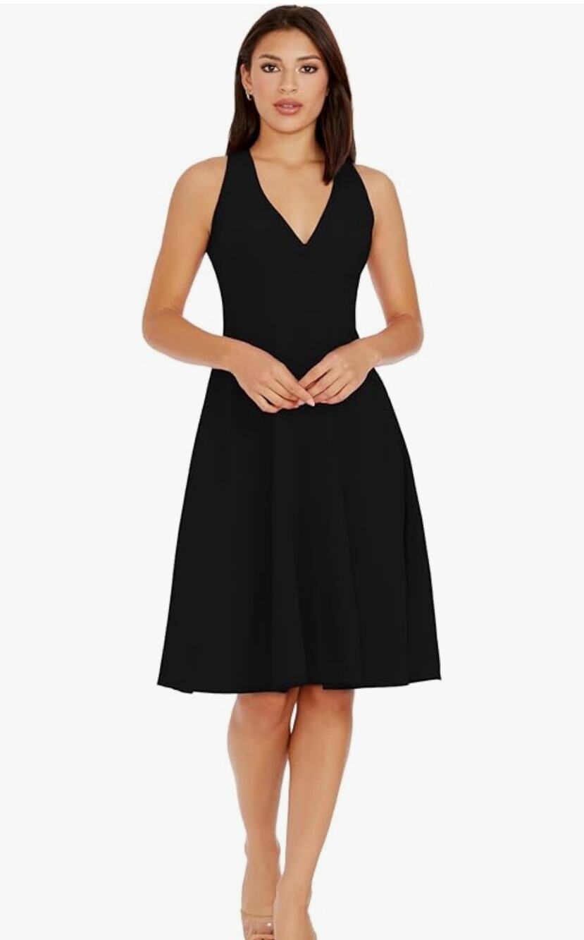 Dress the Population Catalina Solid Black Sleeveless Fit and Flare Midi Dress XL